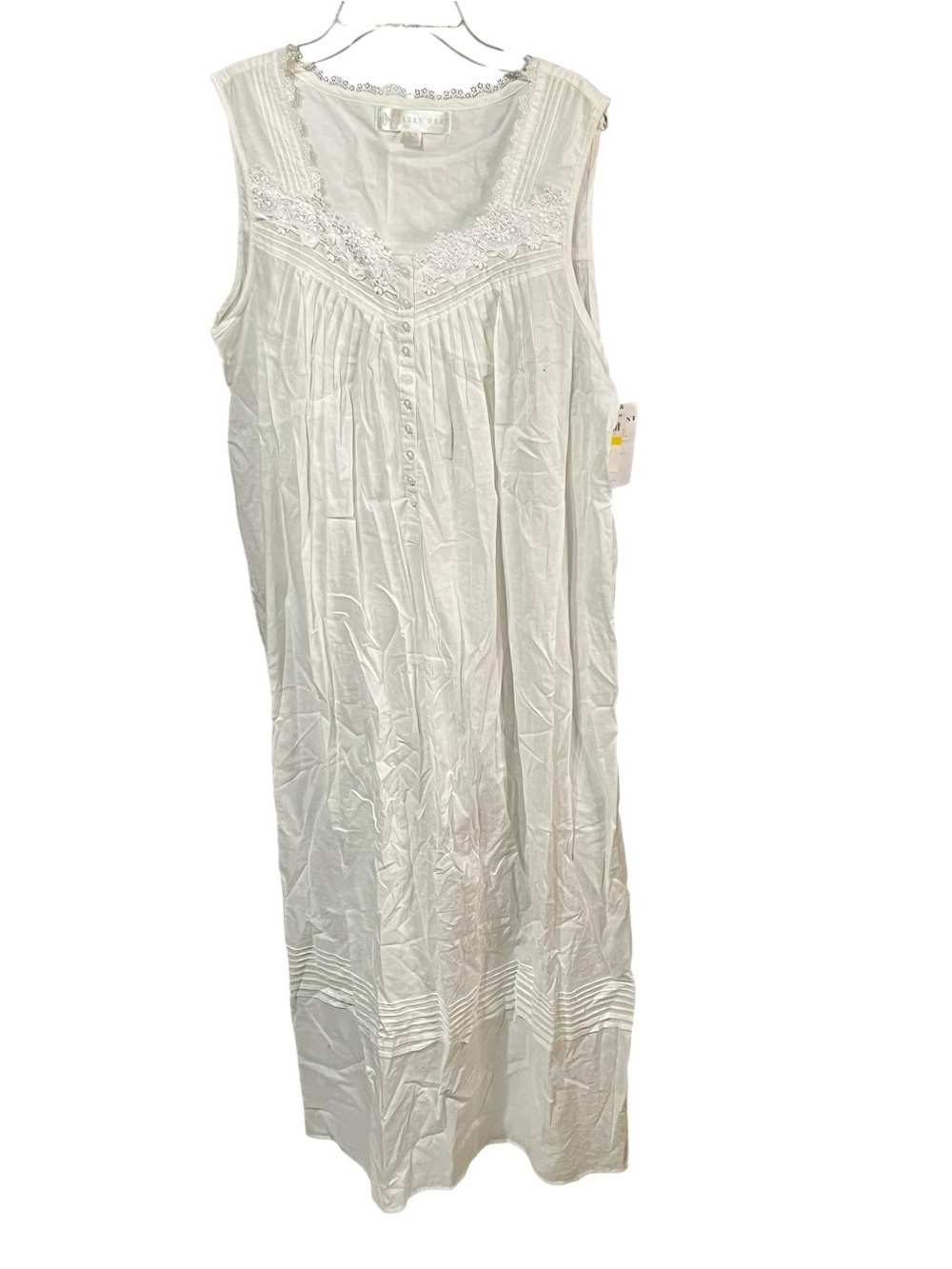 NWT Eileen West White Sleeveless Lace-Trim Cotton Nightgown Medium